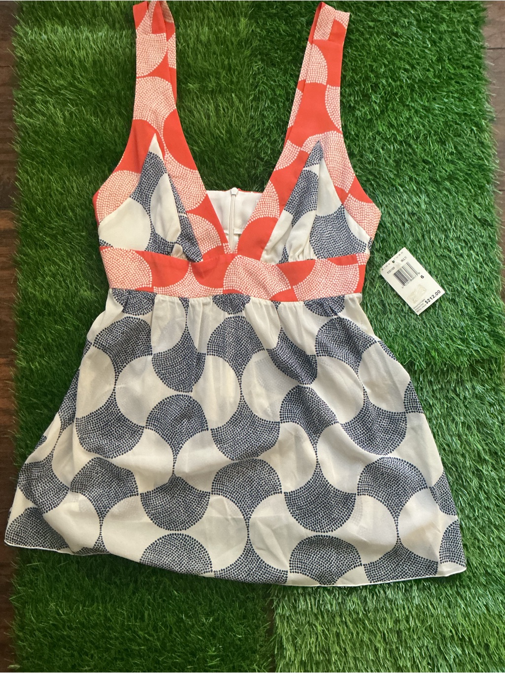 Trina Turk Coral And Navy Patterned V-Neck Camisole